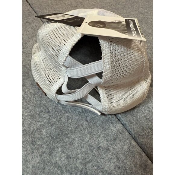 C.C Exclusives Happy Camper Baseball Cap Womens OS White Criss Cross Trucker Hat - Picture 3 of 8